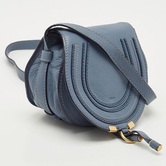 Chloe Blue Leather Mini Marcie Crossbody Bag - Picture 3 of 7